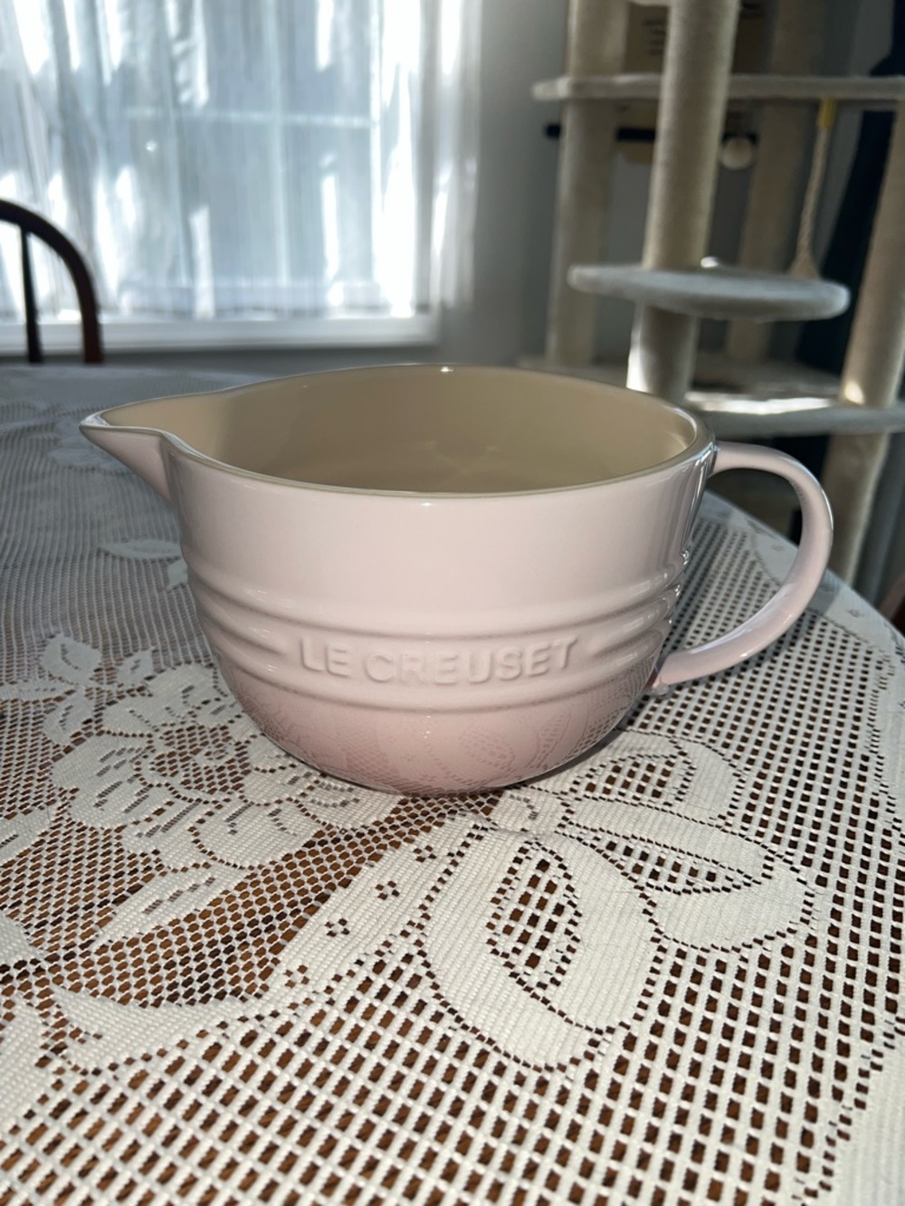 Le Creuset Pink Stoneware Batter Bowl with Pour Spout